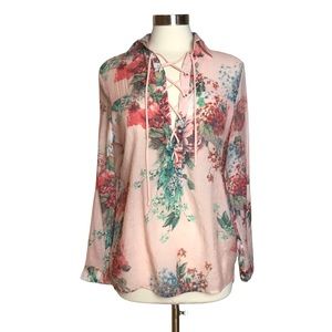 BD Collection Pink Floral Lace Up Front Top